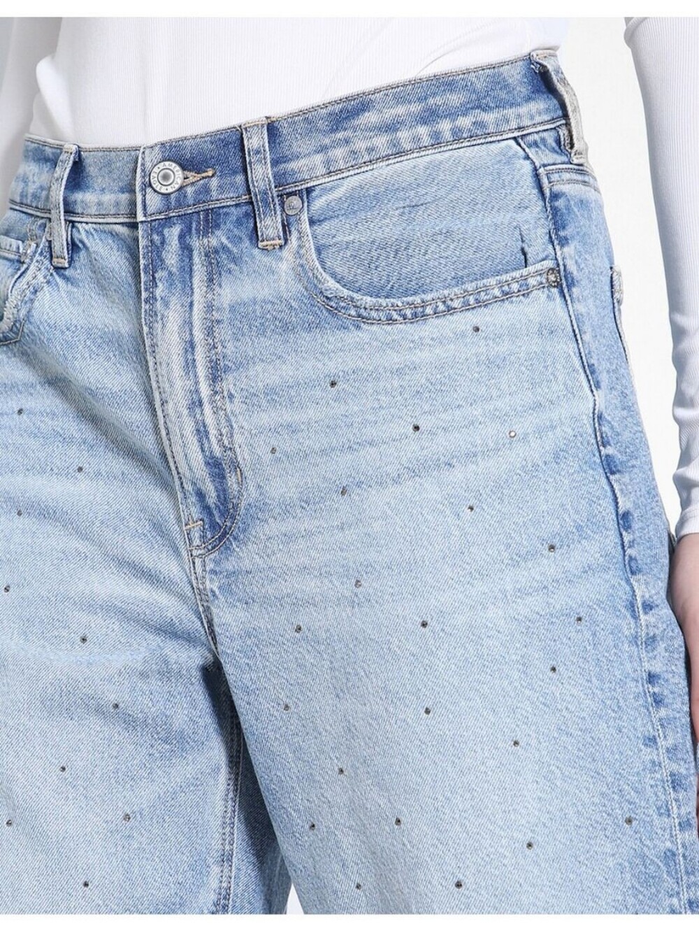 AE Strigid Curvy Embellished Super High-Waisted Baggy Straight Jean 14 Short - Picture 10 of 12